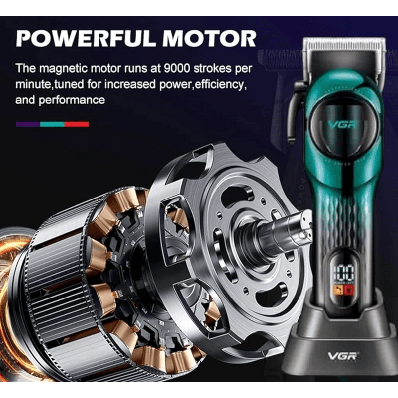 Ingrijire personala si Cosmetice - Aparate & accesorii ingrijire personala - Aparate de ras si tuns - Aparate de tuns - Set aparat de tuns fara fir VGR V 166 2000mah 6 distantiere incarcare USB si suport - Infinity.ro