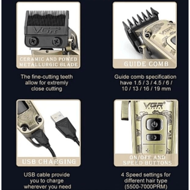 Ingrijire personala si Cosmetice - Aparate & accesorii ingrijire personala - Aparate de ras si tuns - Aparate de tuns - Aparat de Tuns Fara Fir V005 Carcasa Metalica 8 Distantiere Lama din Otel Inoxidabil - Infinity.ro