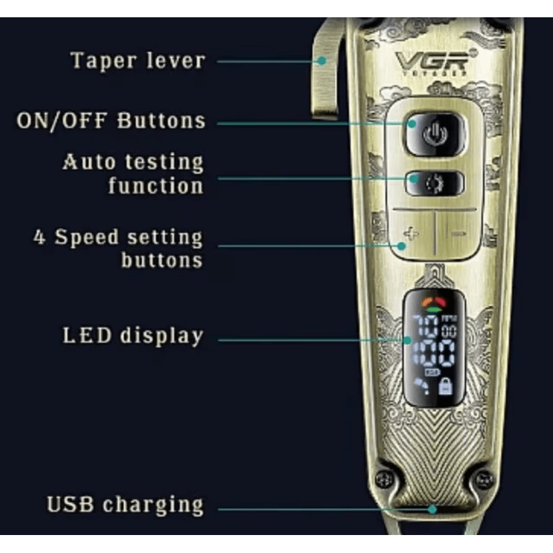 Ingrijire personala si Cosmetice - Aparate & accesorii ingrijire personala - Aparate de ras si tuns - Aparate de tuns - Aparat de Tuns Fara Fir V005 Carcasa Metalica 8 Distantiere Lama din Otel Inoxidabil - Infinity.ro