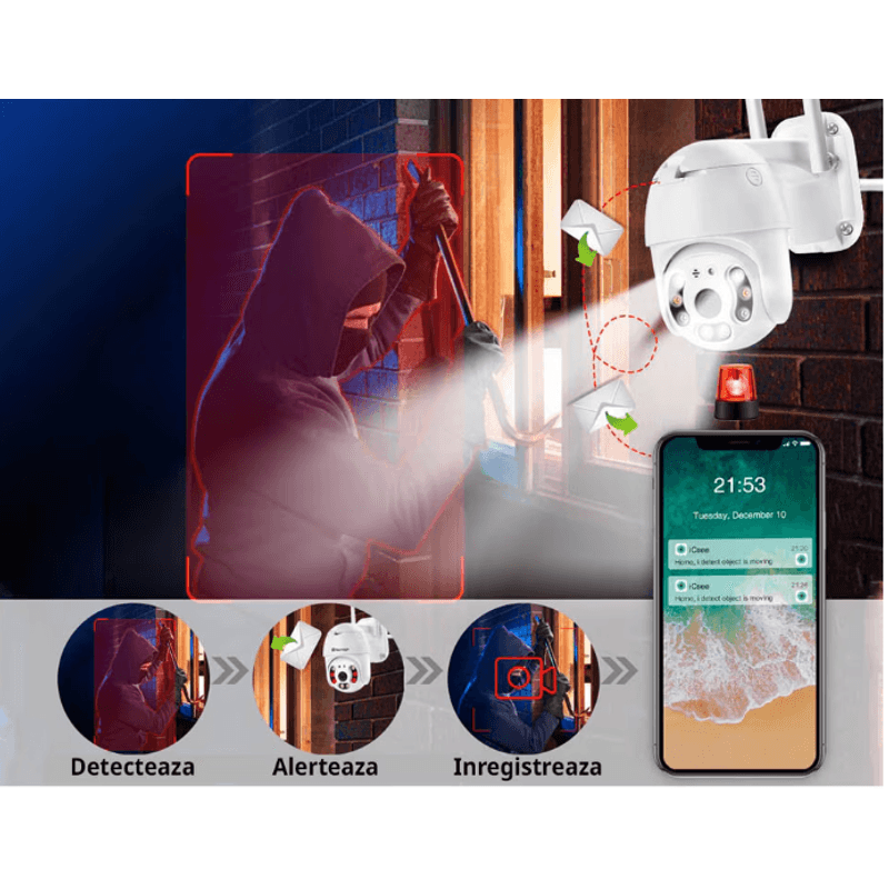 Casa si Gradina - Electrice - Smart Home - Camere de supraveghere - Camera de supraveghere WIFI Pro 8 LED 3MP exterior/interior FullHD 2k 4X zoom - Infinity.ro