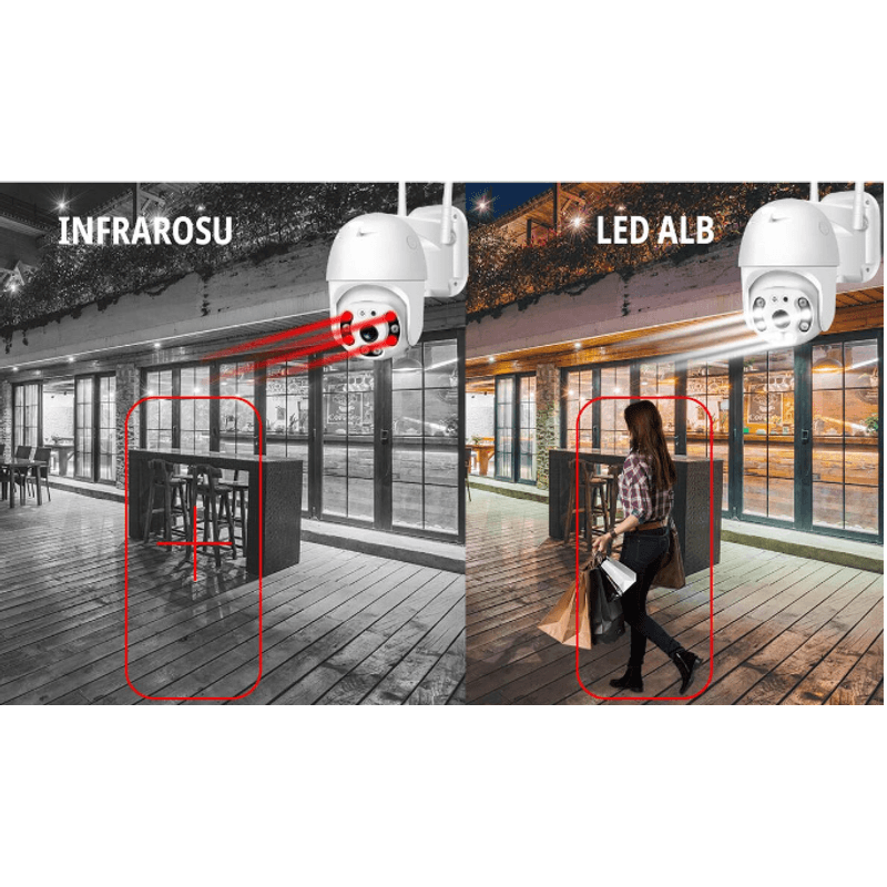 Casa si Gradina - Electrice - Smart Home - Camere de supraveghere - Camera de supraveghere WIFI Pro 8 LED 3MP exterior/interior FullHD 2k 4X zoom - Infinity.ro