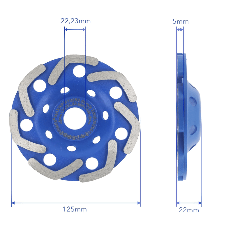 Casa si Gradina - Constructii - Scule electrice si accesorii - Scule multifunctionale si accesorii - Disc Diamantat ALBASTRU 125 Mm cu segmenti GRI pentru Slefuire Beton Mozaic Suprafete Dure - Infinity.ro