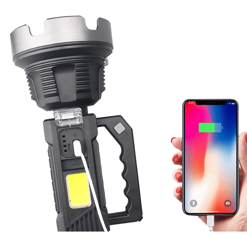 Casa si Gradina - Corpuri si surse de iluminat - Iluminat exterior - Lanterne - Lanterna de mana cu LED TD 999 de 50W cu 8000 lumeni acumulator integrat lumina laterala COB - Infinity.ro