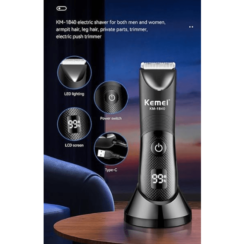 Ingrijire personala si Cosmetice - Aparate & accesorii ingrijire personala - Aparate de ras si tuns - Aparate de tuns - Masina de tuns Kemei KM 1840 de 6000 rpm cu stand incarcare - Infinity.ro