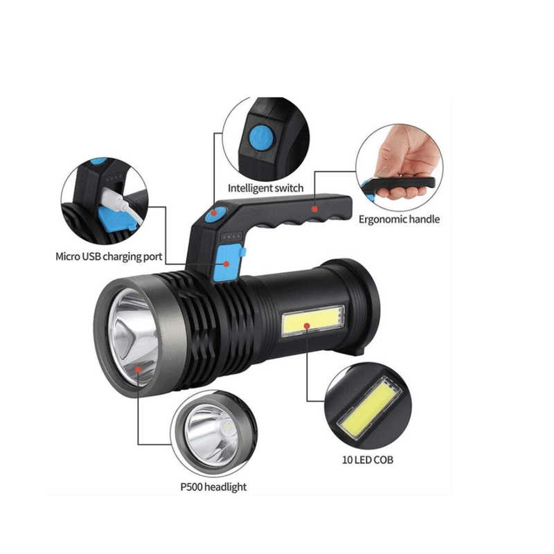 Casa si Gradina - Corpuri si surse de iluminat - Iluminat exterior - Lanterne - Lanterna de mana cu LED Q LED556 cu 1000 lumeni acumulator integrat lumina laterala COB negru - Infinity.ro