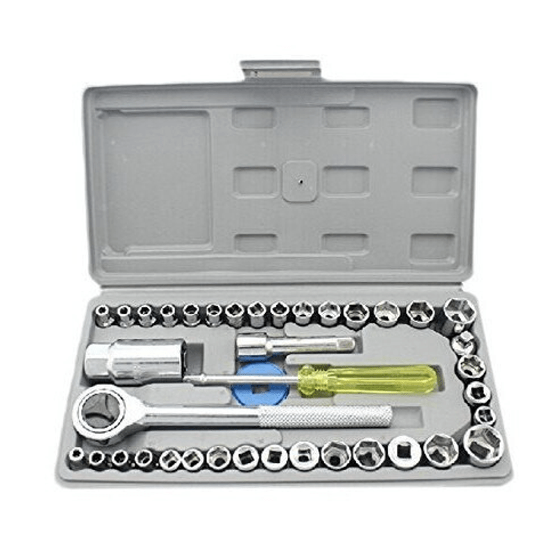 Casa si Gradina - Constructii - Scule de mana si unelte - Chei si truse chei - Trusa de chei tubulare 40 de piese sistem metric si SAE cutie gri - Infinity.ro