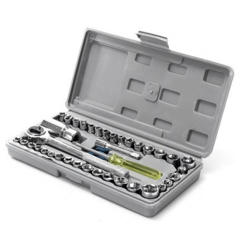 Casa si Gradina - Constructii - Scule de mana si unelte - Chei si truse chei - Trusa de chei tubulare 40 de piese sistem metric si SAE cutie gri - Infinity.ro