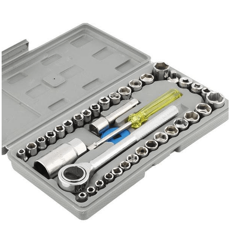 Casa si Gradina - Constructii - Scule de mana si unelte - Chei si truse chei - Trusa de chei tubulare 40 de piese sistem metric si SAE cutie gri - Infinity.ro