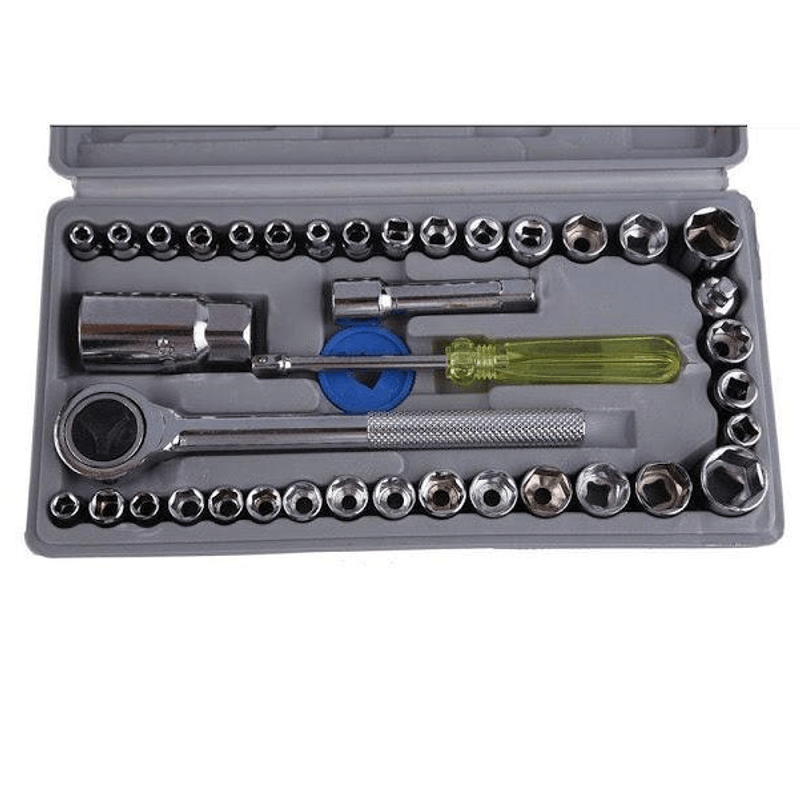 Casa si Gradina - Constructii - Scule de mana si unelte - Chei si truse chei - Trusa de chei tubulare 40 de piese sistem metric si SAE cutie gri - Infinity.ro