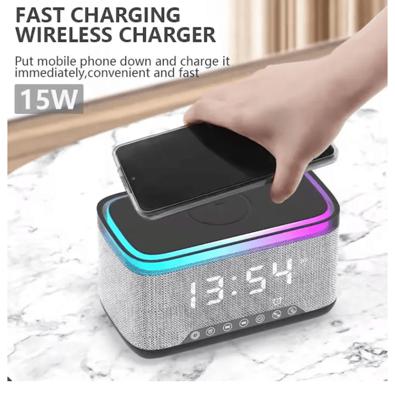 TV, Audio-Video si Foto - Portabile audio - Boxe portabile - Boxa portabila 4 in 1 cu 12 moduri de iluminare MD S300 Bluetooth Ceas Incarcator Wireless - Infinity.ro