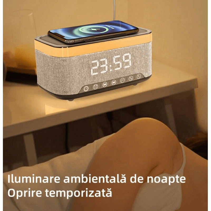 TV, Audio-Video si Foto - Portabile audio - Boxe portabile - Boxa portabila 4 in 1 cu 12 moduri de iluminare MD S300 Bluetooth Ceas Incarcator Wireless - Infinity.ro