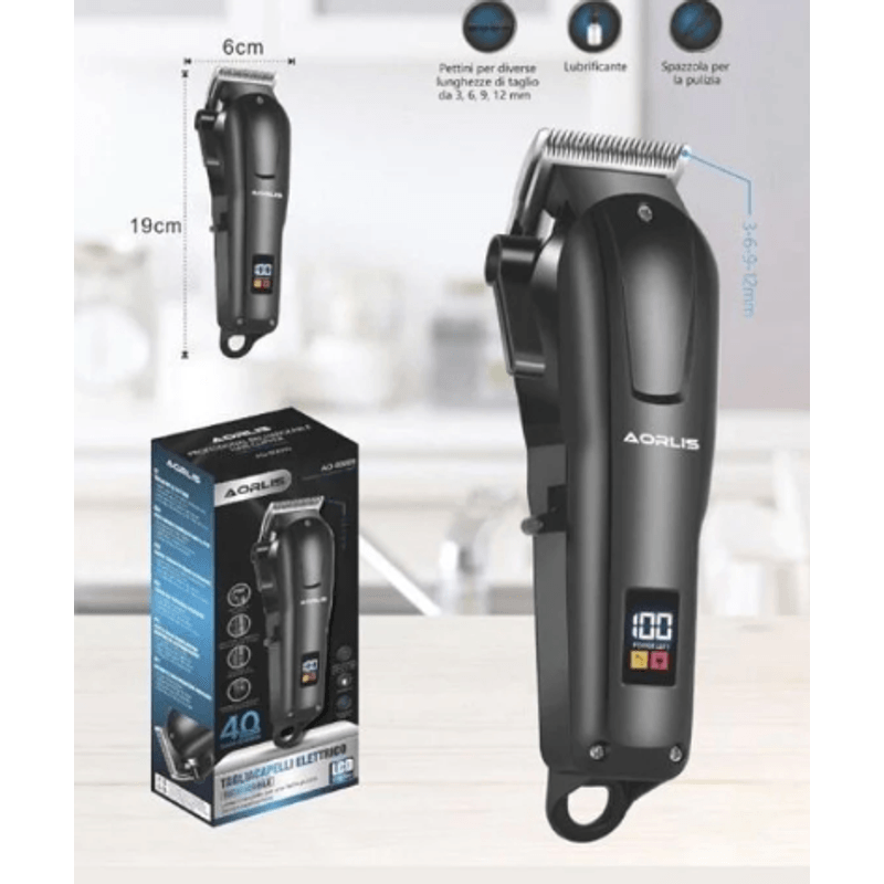 Ingrijire personala si Cosmetice - Aparate & accesorii ingrijire personala - Aparate de ras si tuns - Aparate de tuns - Masina de tuns profesionala cu acumulator AORLIS 50009 afisaj led 4 gratare - Infinity.ro
