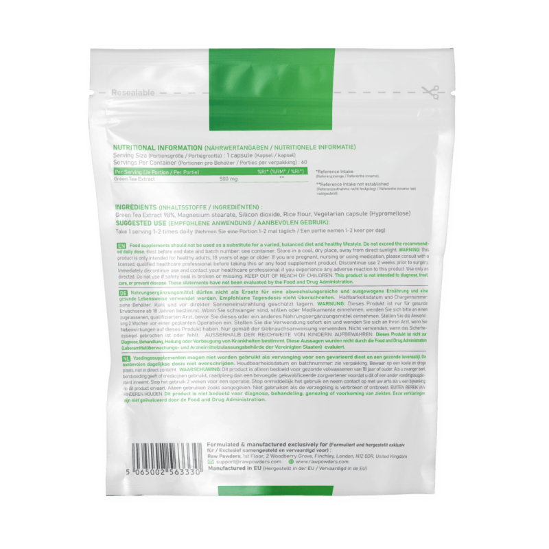 Ingrijire personala si Cosmetice - Sanatate si wellness - Suplimente alimentare - Alte suplimente alimentare - Green Tea Extract - Ceai Verde Extract 500mg 60 Capsule, Raw Powders - Infinity.ro