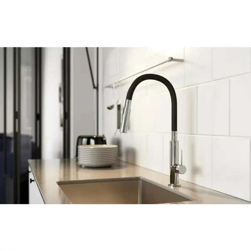 Casa si Gradina - Sanitare - Chiuveta bucatarie si accesorii - Baterii bucatarie - Baterie bucatarie Ferro Zumba Slim 2F negru cu pipa flexibila - Infinity.ro