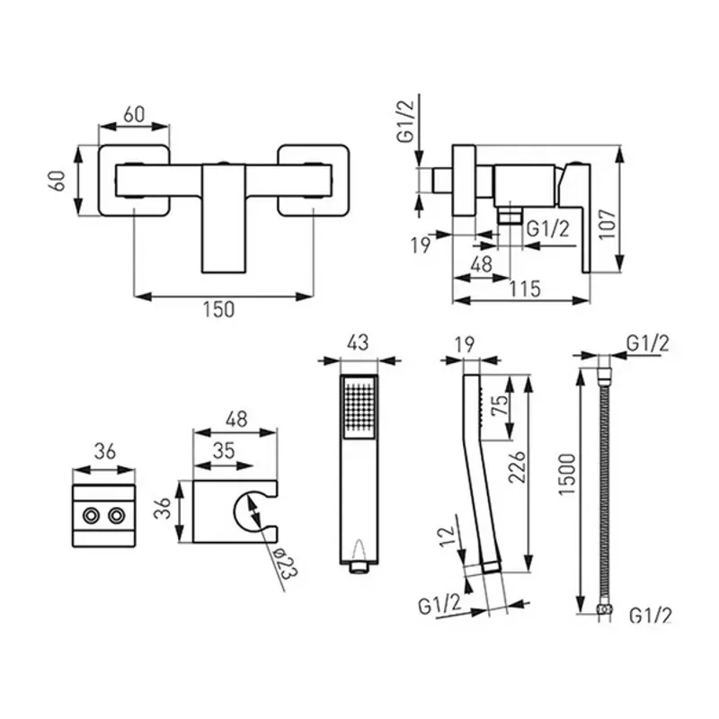 Casa si Gradina - Sanitare - Lavoar baie si accesorii - Baterii sanitare - Baterie dus Ferro Zicco cu set de dus - Infinity.ro
