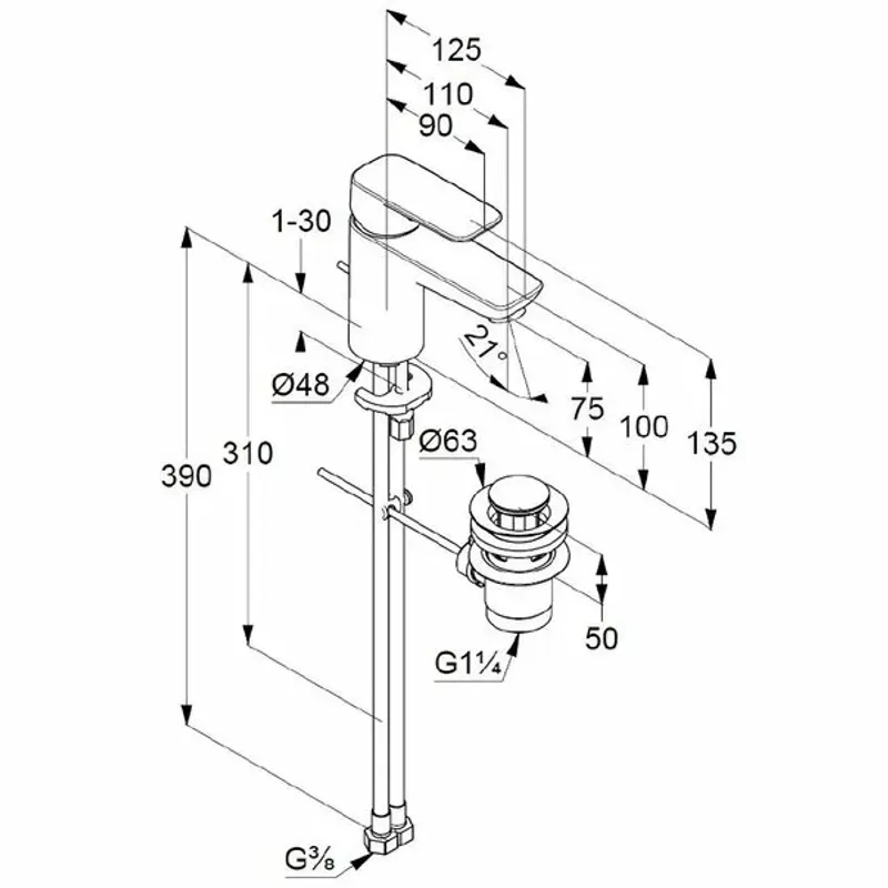 Casa si Gradina - Sanitare - Lavoar baie si accesorii - Baterii sanitare - Baterie lavoar Kludi Pure&Style 75 cu ventil metalic pop-up - Infinity.ro