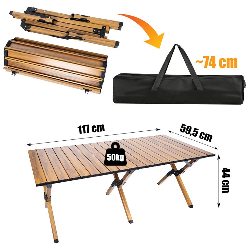 Casa si Gradina - Gradina si terasa - Mobilier exterior - Seturi mobila gradina - Masa pentru camping cu sistem de pliere rapida, cadru ultra usor din aluminiu, 118x60x45cm, maro - Infinity.ro