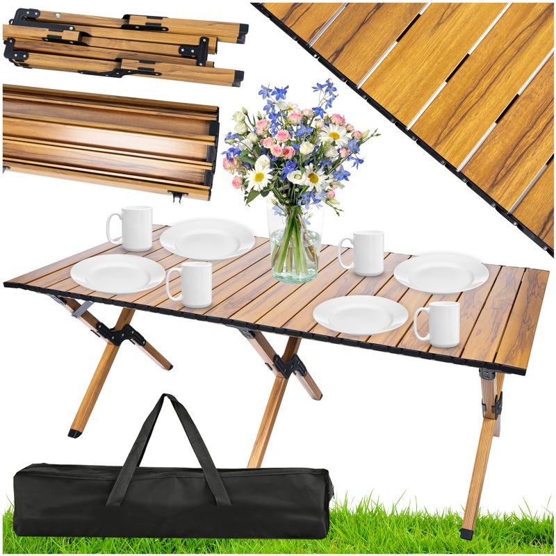 Casa si Gradina - Gradina si terasa - Mobilier exterior - Seturi mobila gradina - Masa pentru camping cu sistem de pliere rapida, cadru ultra usor din aluminiu, 118x60x45cm, maro - Infinity.ro
