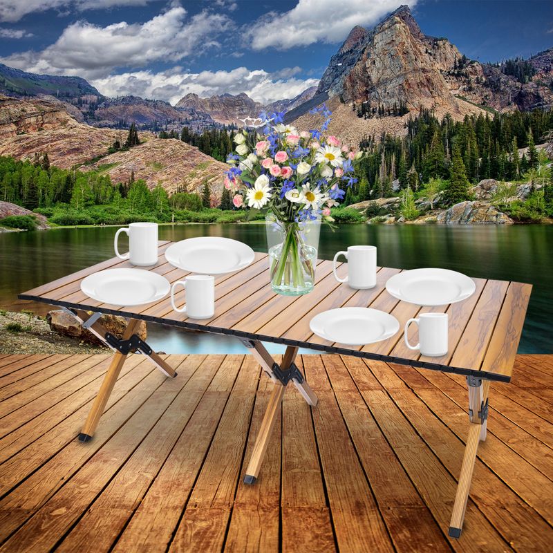 Casa si Gradina - Gradina si terasa - Mobilier exterior - Seturi mobila gradina - Masa pentru camping cu sistem de pliere rapida, cadru ultra usor din aluminiu, 118x60x45cm, maro - Infinity.ro