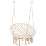 Casa si Gradina - Gradina si terasa - Balansoare si hamace - Balansoare - Scaun rotund tip leagan suspendat pentru casa sau gradina, cu franjuri, 150kg, crem - Infinity.ro