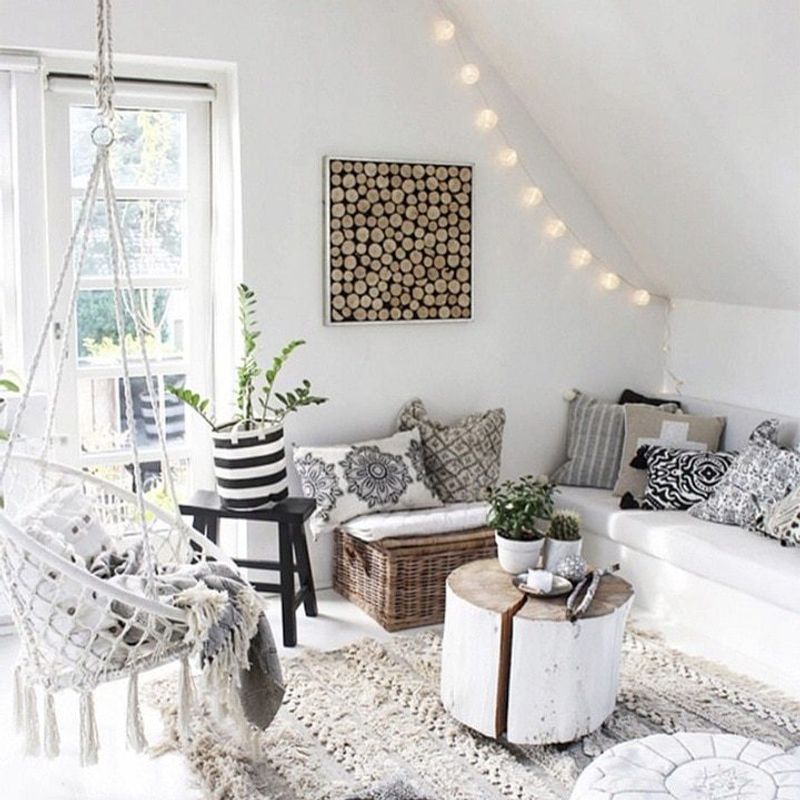 Casa si Gradina - Gradina si terasa - Balansoare si hamace - Balansoare - Scaun rotund tip leagan suspendat pentru casa sau gradina, cu franjuri, 150kg, crem - Infinity.ro