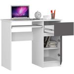 Casa si Gradina - Mobilier - Mese si birouri - Birouri - Birou computer PIKSE cu sertar, dulap si polita glisanta pentru tastatura, dreapta, 90x50x77 cm, alb si gri - Infinity.ro