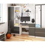 Casa si Gradina - Mobilier - Mese si birouri - Birouri - Birou computer PIKSE cu sertar, dulap si polita glisanta pentru tastatura, dreapta, 90x50x77 cm, alb si gri - Infinity.ro