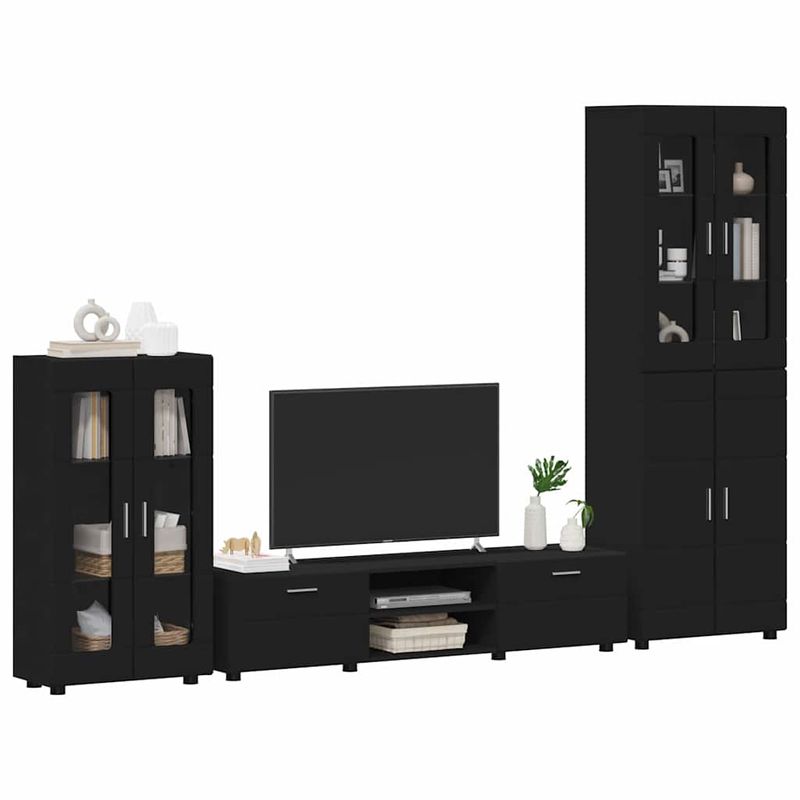 Casa si Gradina - Mobilier - Seturi de mobilier - Seturi living - Set comoda TV cu sertar cu Raft cu usa Negru Lemn compozit - Infinity.ro