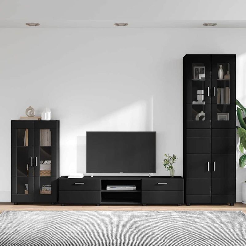 Casa si Gradina - Mobilier - Seturi de mobilier - Seturi living - Set comoda TV cu sertar cu Raft cu usa Negru Lemn compozit - Infinity.ro