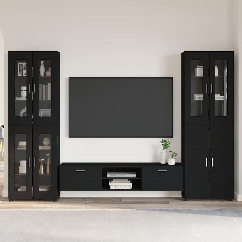 Casa si Gradina - Mobilier - Seturi de mobilier - Seturi living - Set comoda TV cu sertar cu Raft cu usa Negru Lemn compozit - Infinity.ro