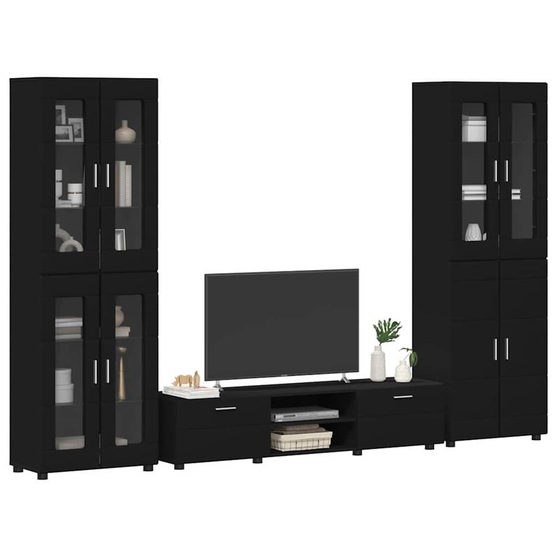 Casa si Gradina - Mobilier - Seturi de mobilier - Seturi living - Set comoda TV cu sertar cu Raft cu usa Negru Lemn compozit - Infinity.ro