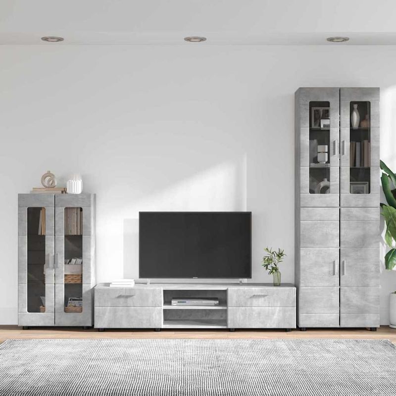 Casa si Gradina - Mobilier - Seturi de mobilier - Seturi living - Set comoda TV cu sertar cu Raft Gri din beton Lemn compozit - Infinity.ro