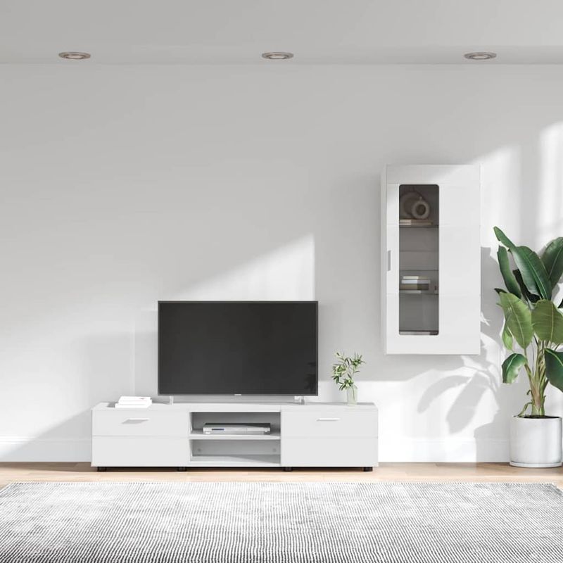 Casa si Gradina - Mobilier - Seturi de mobilier - Seturi living - Set comoda TV cu sertar cu Raft Pe perete Alb Lemn compozit - Infinity.ro