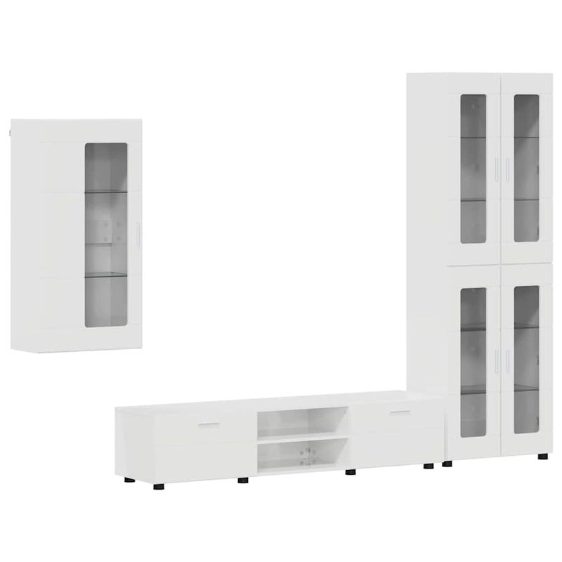 Casa si Gradina - Mobilier - Seturi de mobilier - Seturi living - Set comoda TV cu sertar cu Raft cu usa Alb lucios Lemn compozit - Infinity.ro