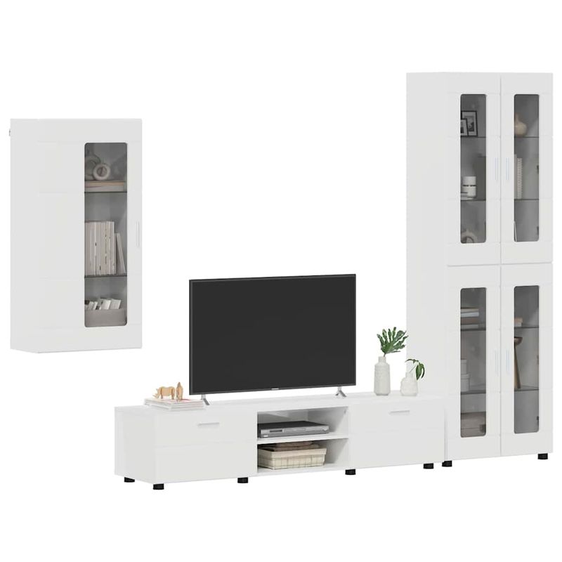 Casa si Gradina - Mobilier - Seturi de mobilier - Seturi living - Set comoda TV cu sertar cu Raft cu usa Alb lucios Lemn compozit - Infinity.ro