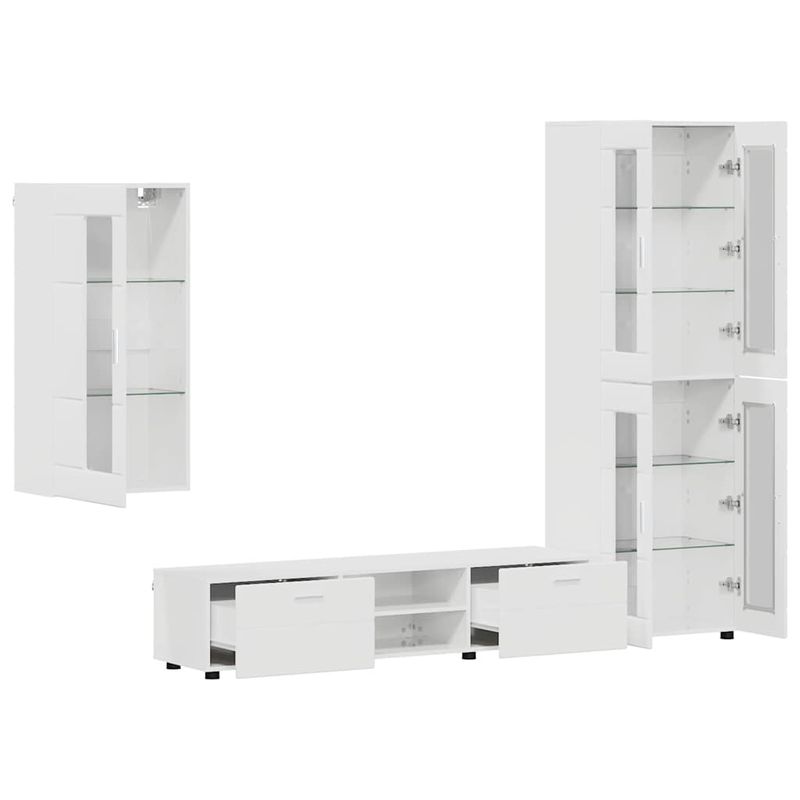 Casa si Gradina - Mobilier - Seturi de mobilier - Seturi living - Set comoda TV cu sertar cu Raft cu usa Alb lucios Lemn compozit - Infinity.ro