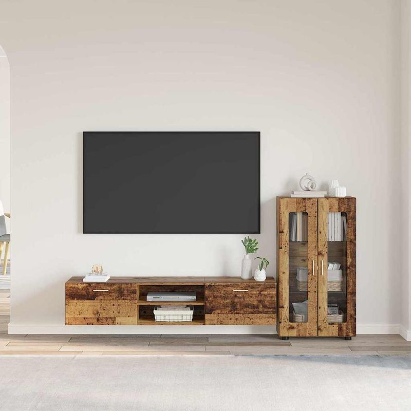 Casa si Gradina - Mobilier - Seturi de mobilier - Seturi living - Set comoda TV cu sertar cu Raft cu usa Lemn vechi Lemn compozit - Infinity.ro