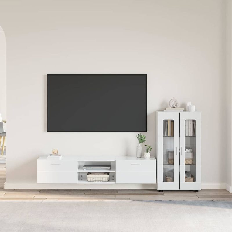 Casa si Gradina - Mobilier - Seturi de mobilier - Seturi living - Set comoda TV cu sertar cu Raft cu usa Alb lucios Lemn compozit - Infinity.ro