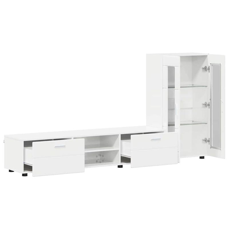 Casa si Gradina - Mobilier - Seturi de mobilier - Seturi living - Set comoda TV cu sertar cu Raft cu usa Alb lucios Lemn compozit - Infinity.ro