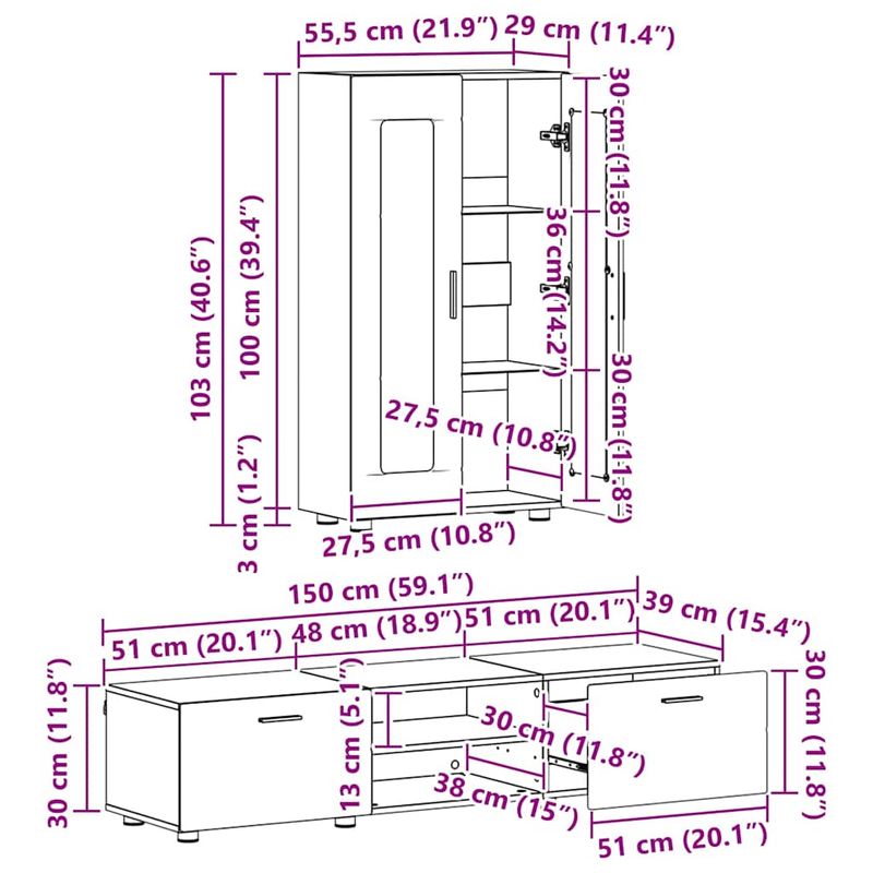 Casa si Gradina - Mobilier - Seturi de mobilier - Seturi living - Set comoda TV cu sertar cu Raft cu usa Alb lucios Lemn compozit - Infinity.ro