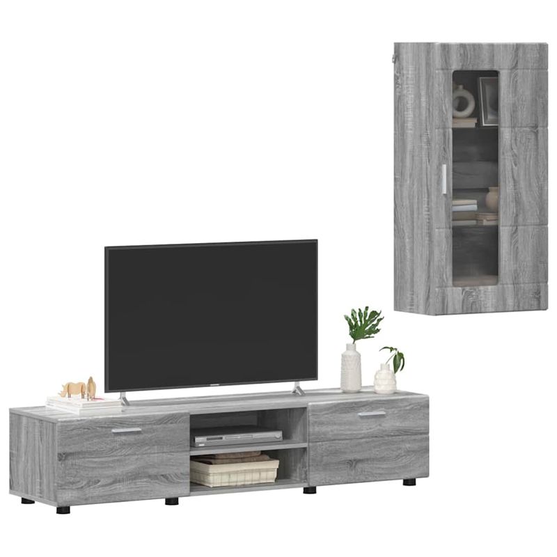 Casa si Gradina - Mobilier - Seturi de mobilier - Seturi living - Set comoda TV cu sertar cu Raft cu usa Gri Sonoma Lemn compozit - Infinity.ro