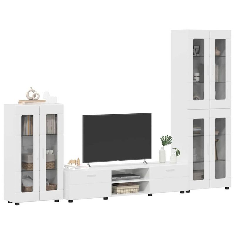 Casa si Gradina - Mobilier - Seturi de mobilier - Seturi living - Set comoda TV cu sertar cu Raft cu usa Alb lucios Lemn compozit - Infinity.ro