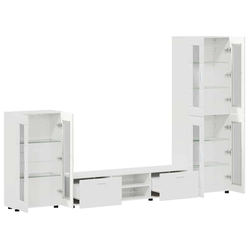 Casa si Gradina - Mobilier - Seturi de mobilier - Seturi living - Set comoda TV cu sertar cu Raft cu usa Alb lucios Lemn compozit - Infinity.ro