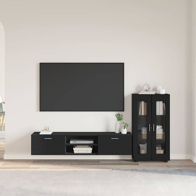 Casa si Gradina - Mobilier - Seturi de mobilier - Seturi living - Set comoda TV cu sertar cu Raft cu usa Negru Lemn compozit - Infinity.ro