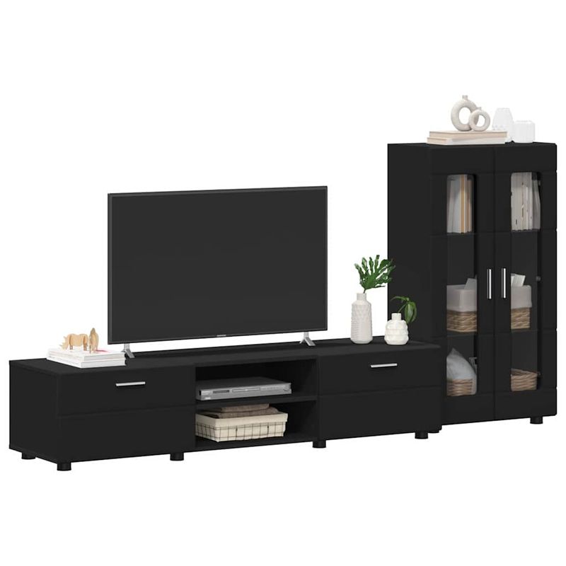 Casa si Gradina - Mobilier - Seturi de mobilier - Seturi living - Set comoda TV cu sertar cu Raft cu usa Negru Lemn compozit - Infinity.ro