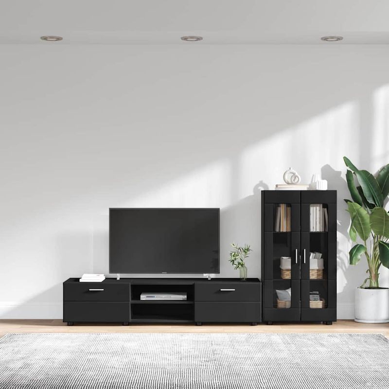 Casa si Gradina - Mobilier - Seturi de mobilier - Seturi living - Set comoda TV cu sertar cu Raft cu usa Negru Lemn compozit - Infinity.ro