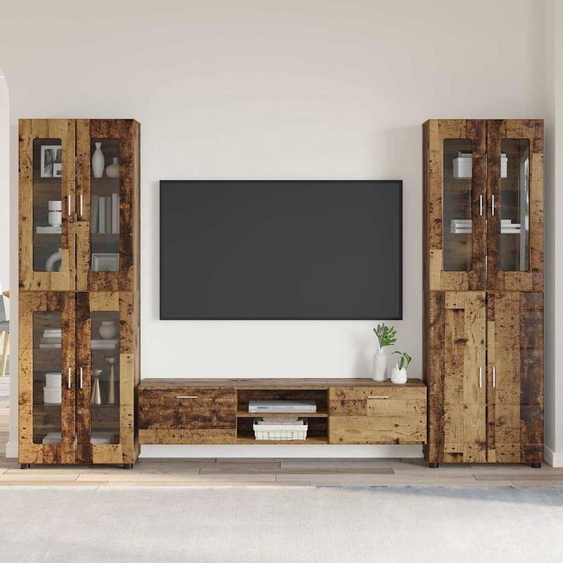 Casa si Gradina - Mobilier - Seturi de mobilier - Seturi living - Set comoda TV cu sertar cu Raft cu usa Lemn vechi Lemn compozit - Infinity.ro
