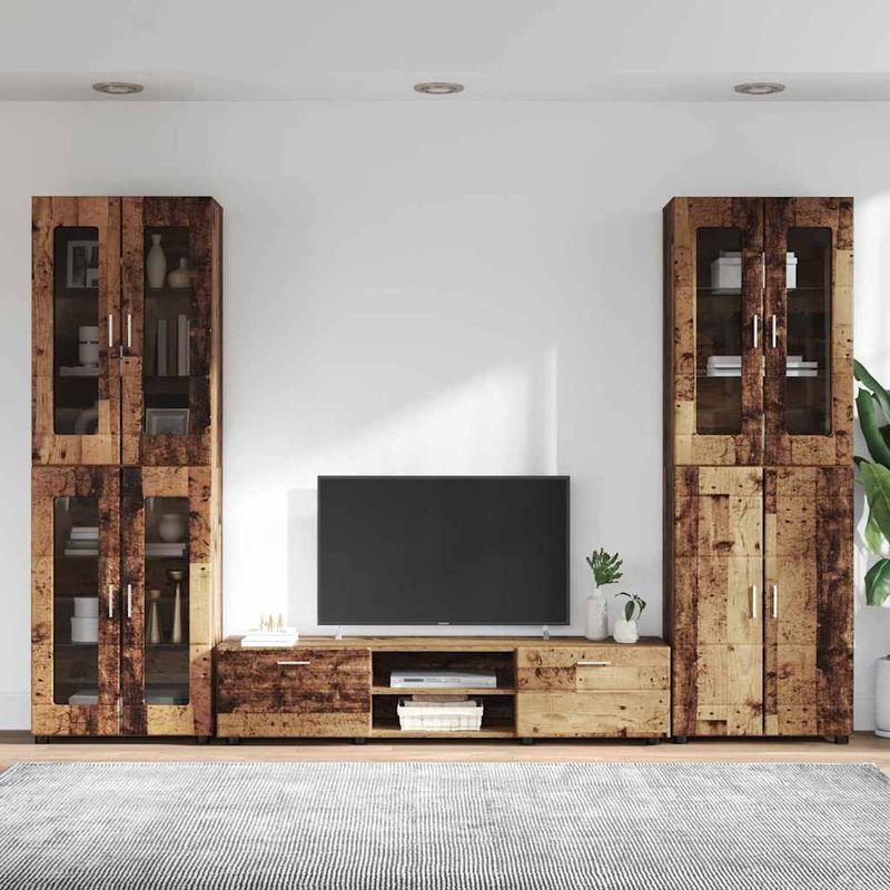 Casa si Gradina - Mobilier - Seturi de mobilier - Seturi living - Set comoda TV cu sertar cu Raft cu usa Lemn vechi Lemn compozit - Infinity.ro