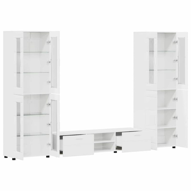 Casa si Gradina - Mobilier - Seturi de mobilier - Seturi living - Set comoda TV cu sertar cu Raft cu usa Alb lucios Lemn compozit - Infinity.ro