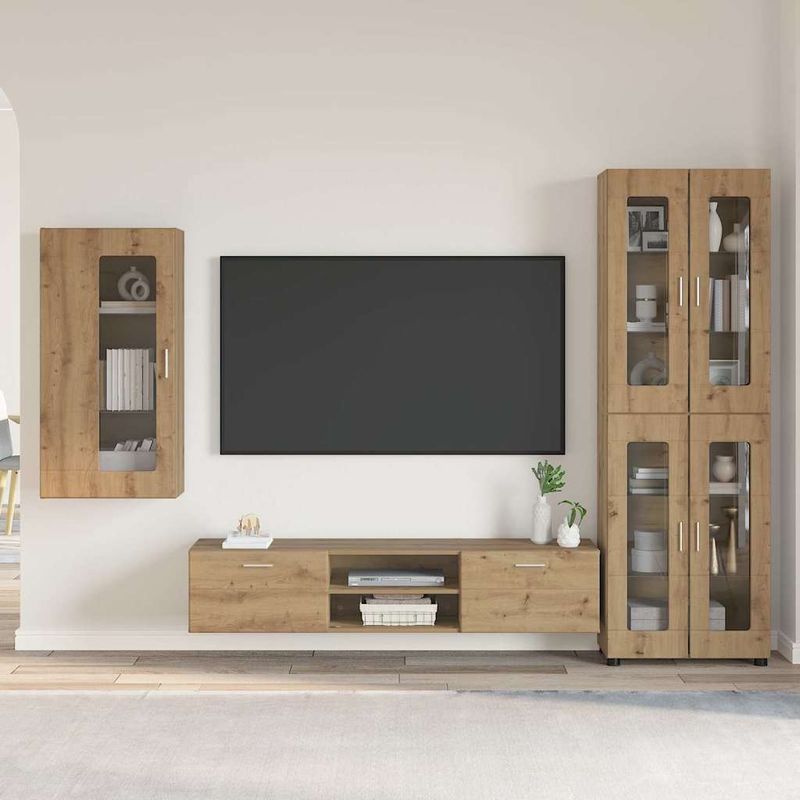 Casa si Gradina - Mobilier - Seturi de mobilier - Seturi living - Set comoda TV cu sertar cu Raft Stejar Artizanal Lemn compozit - Infinity.ro